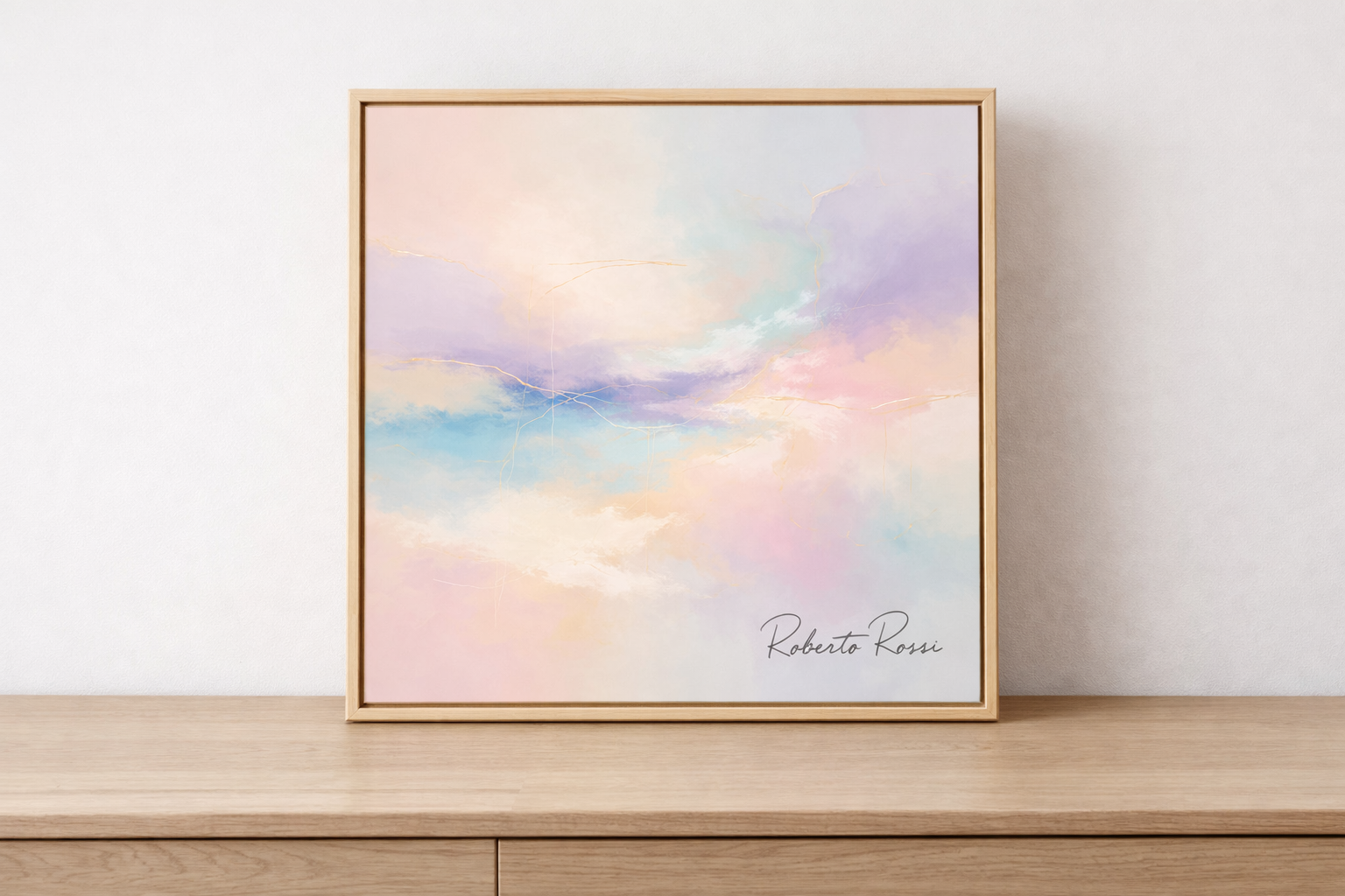 Abstract pastel painting on wooden surface