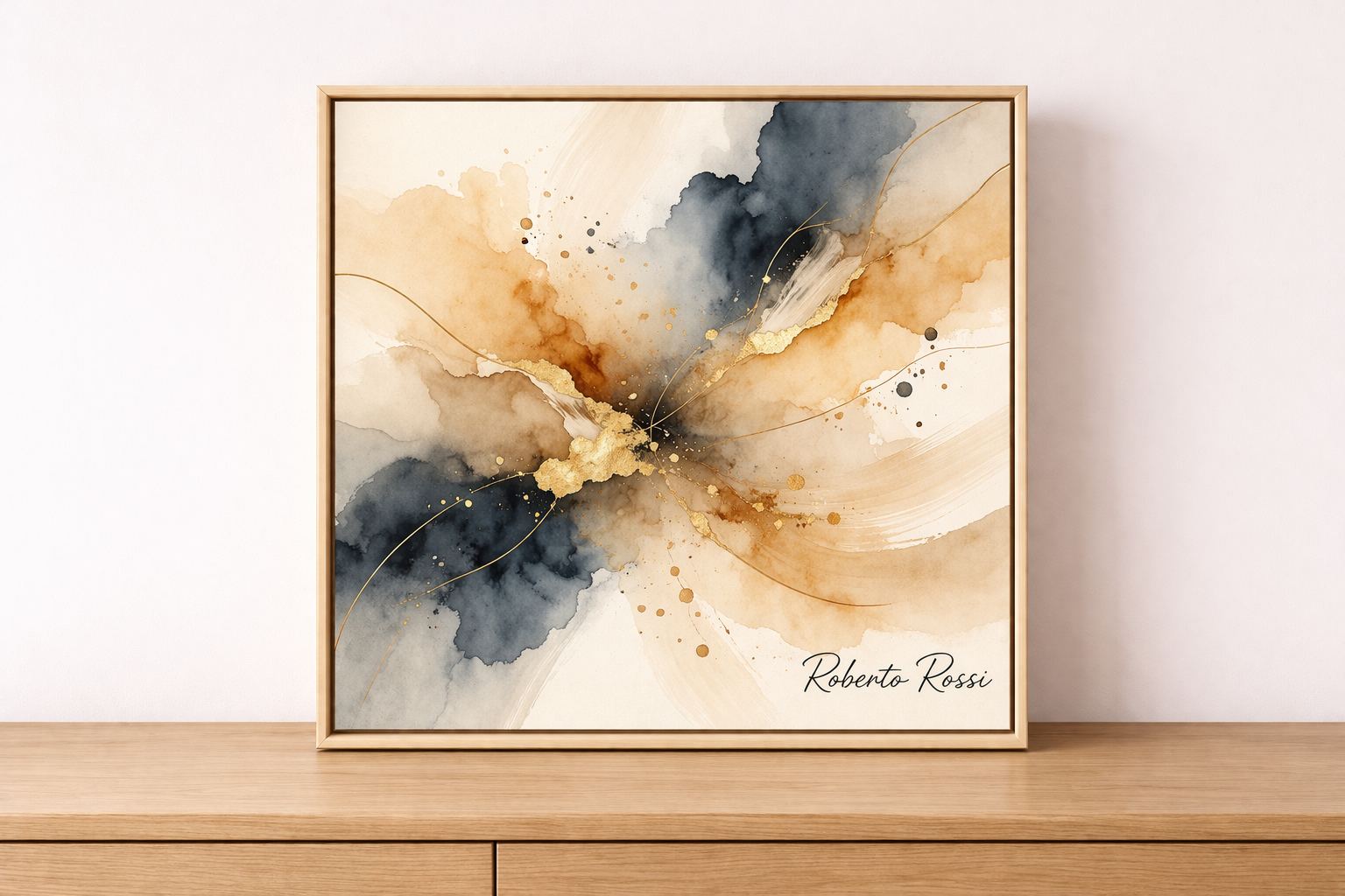 Minimalist watercolor art with gold accents 1
