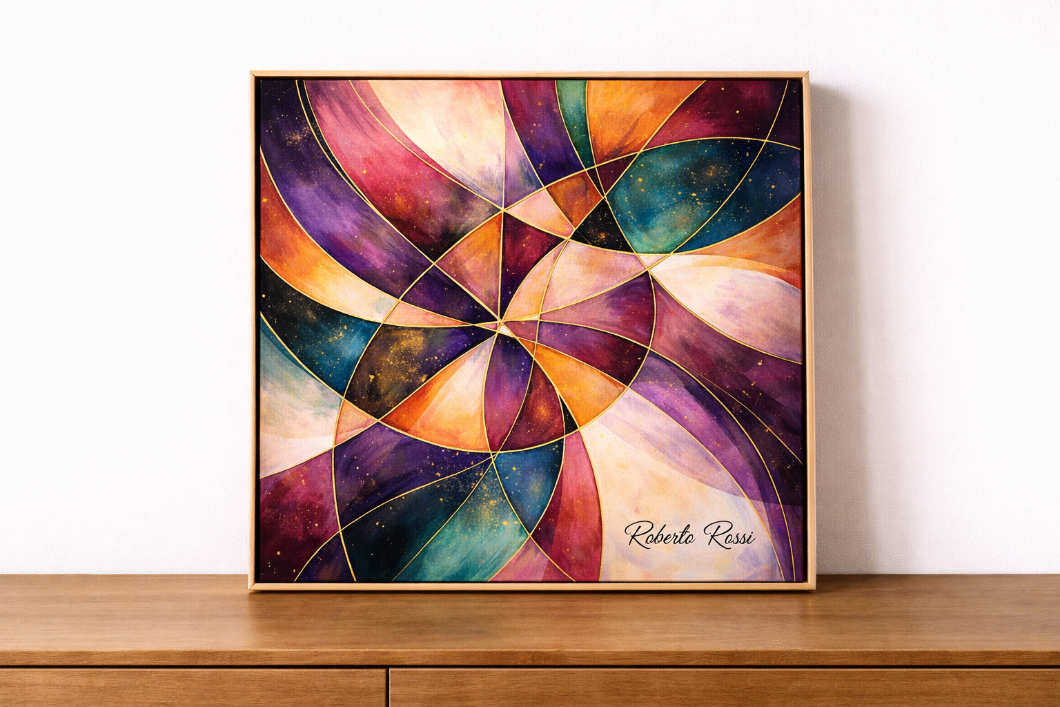 Vibrant geometric composition on display