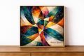 Abstract geometric art on sideboard