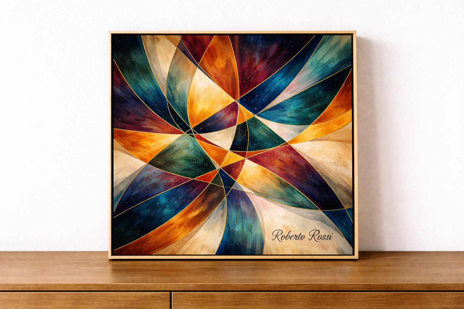 Abstract geometric painting on display