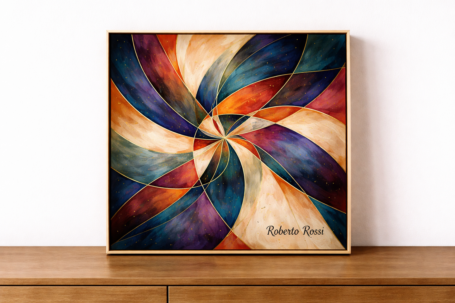 Vibrant abstract geometric art display