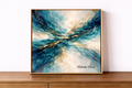 Abstract oceanic swirls with golden accents