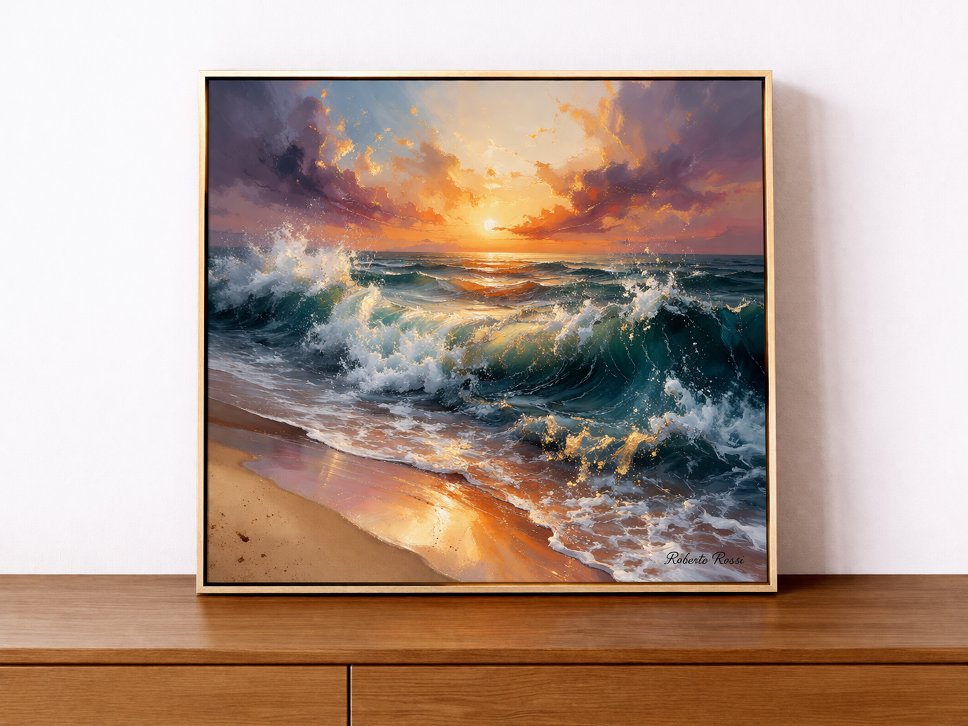 Abstract seascape on a wooden surface 2