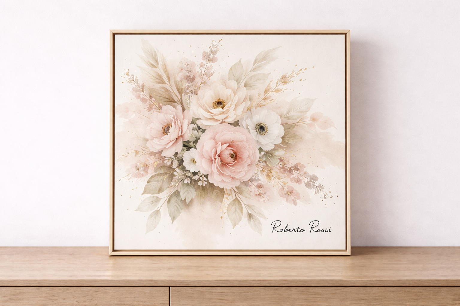 Botanical watercolor on a sideboard